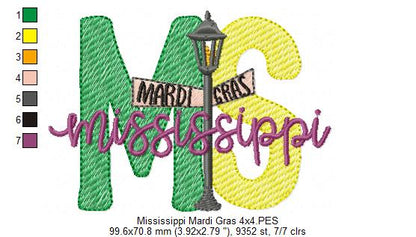 Mississippi Mardi Gras - Fill Stitch - Machine Embroidery Design