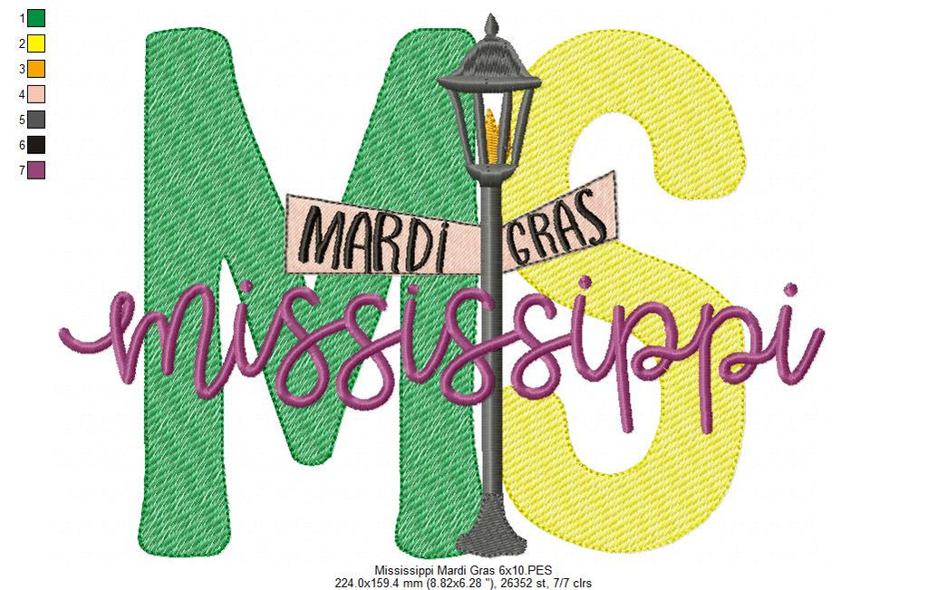 Mississippi Mardi Gras - Fill Stitch - Machine Embroidery Design