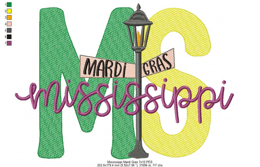 Mississippi Mardi Gras - Fill Stitch - Machine Embroidery Design