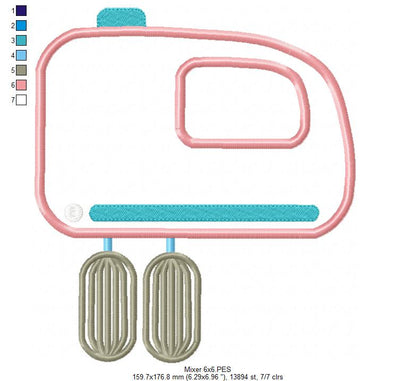 Sweet Kitchen Mixer - Appliqué - Machine Embroidery Design