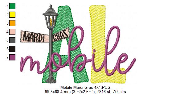 Mobile Alabama Mardi Gras - Fill Stitch - Machine Embroidery Design