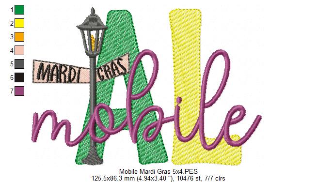 Mobile Alabama Mardi Gras - Fill Stitch - Machine Embroidery Design