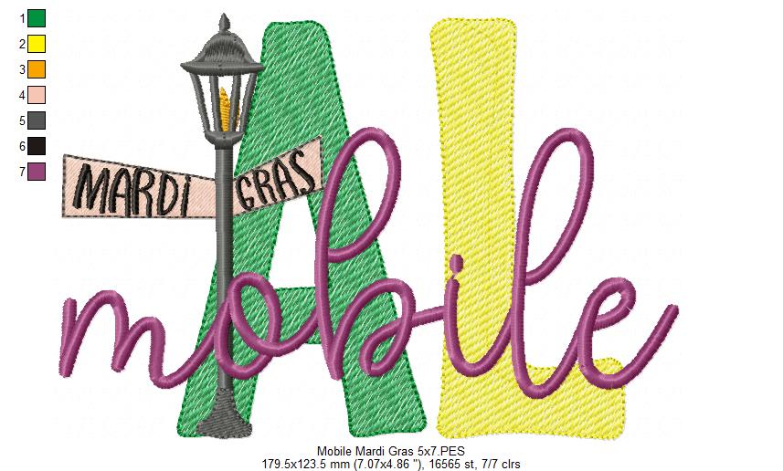 Mobile Alabama Mardi Gras - Fill Stitch - Machine Embroidery Design