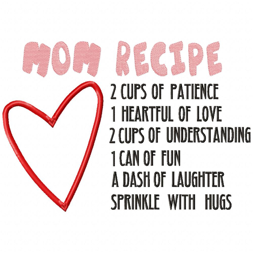Mom Recipe - Applique - Machine Embroidery Design
