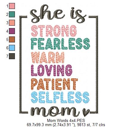 Mom / Mum Words - Fill Stitch - Machine Embroidery Design