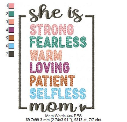 Mom / Mum Words - Fill Stitch - Machine Embroidery Design