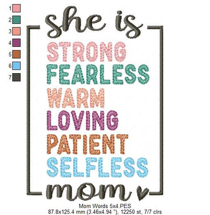 Mom / Mum Words - Fill Stitch - Machine Embroidery Design