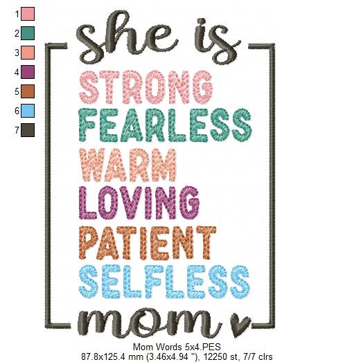 Mom / Mum Words - Fill Stitch - Machine Embroidery Design