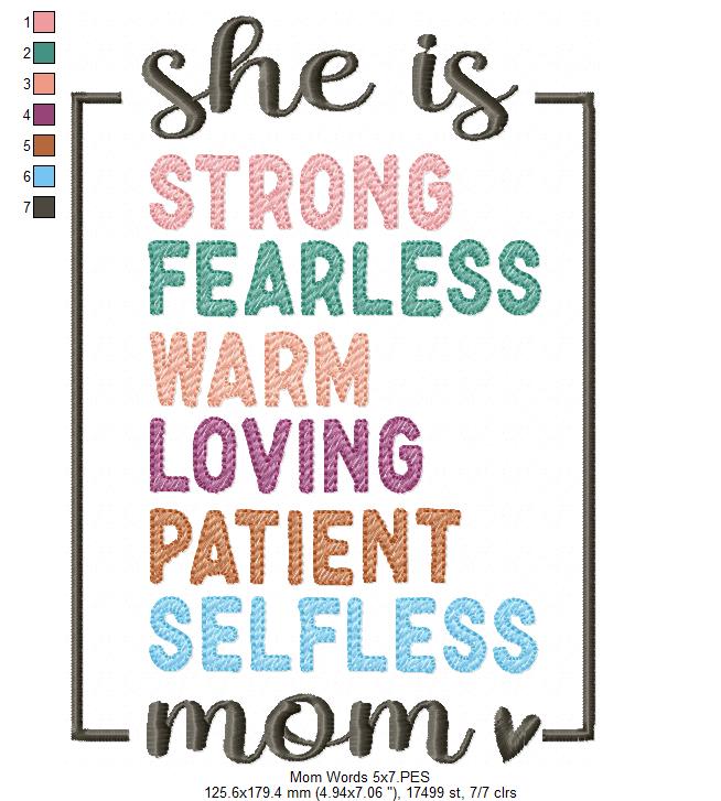 Mom / Mum Words - Fill Stitch - Machine Embroidery Design