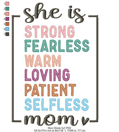 Mom / Mum Words - Fill Stitch - Machine Embroidery Design