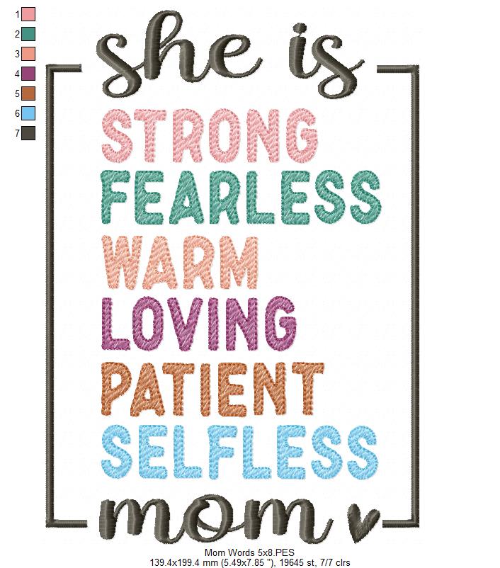 Mom / Mum Words - Fill Stitch - Machine Embroidery Design