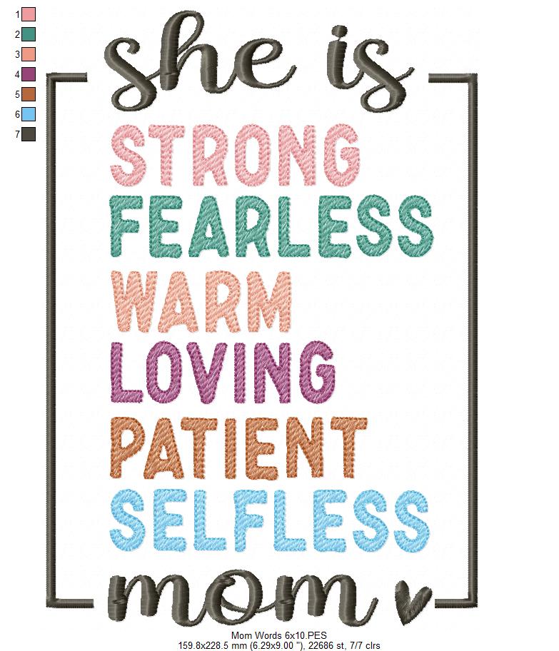 Mom / Mum Words - Fill Stitch - Machine Embroidery Design