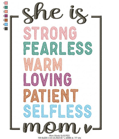 Mom / Mum Words - Fill Stitch - Machine Embroidery Design
