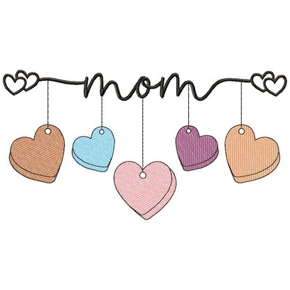 Mom 5 Hearts - Rippled Stitch - Machine Embroidery Design