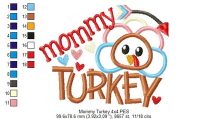 Thanksgiving Mommy Turkey - Applique Embroidery