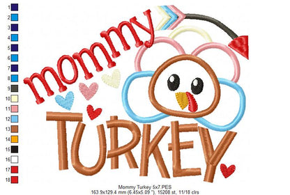 Thanksgiving Mommy Turkey - Applique Embroidery