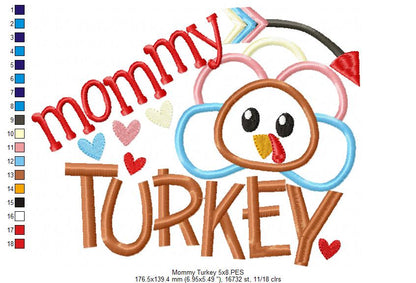 Thanksgiving Mommy Turkey - Applique Embroidery