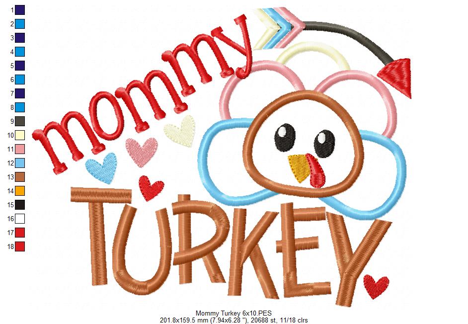 Thanksgiving Mommy Turkey - Applique Embroidery