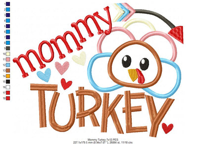Thanksgiving Mommy Turkey - Applique Embroidery