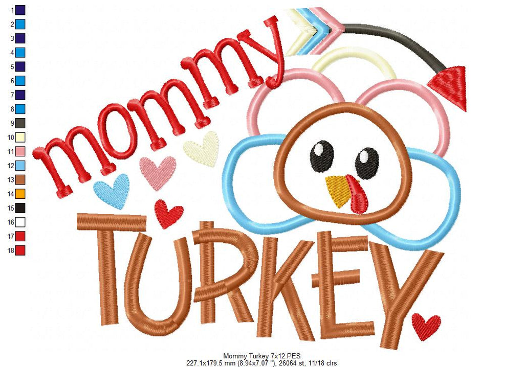 Thanksgiving Mommy Turkey - Applique Embroidery