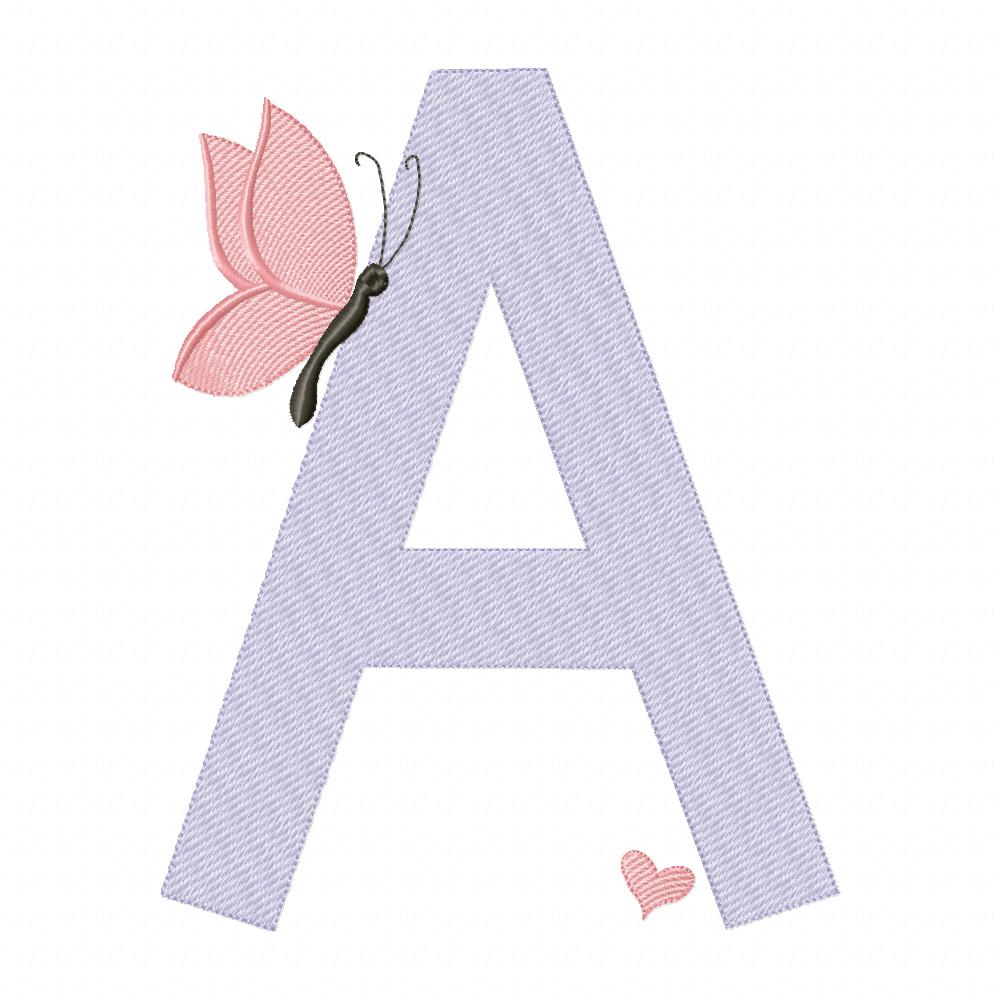 Monogram A-Z Letters A-Z Butterfly - Rippled Stitch