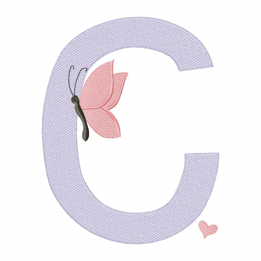 Monogram A-Z Letters A-Z Butterfly - Rippled Stitch