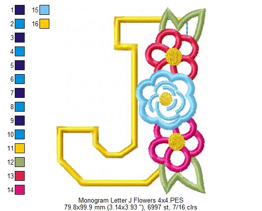 Monogram J and Flowers - Applique