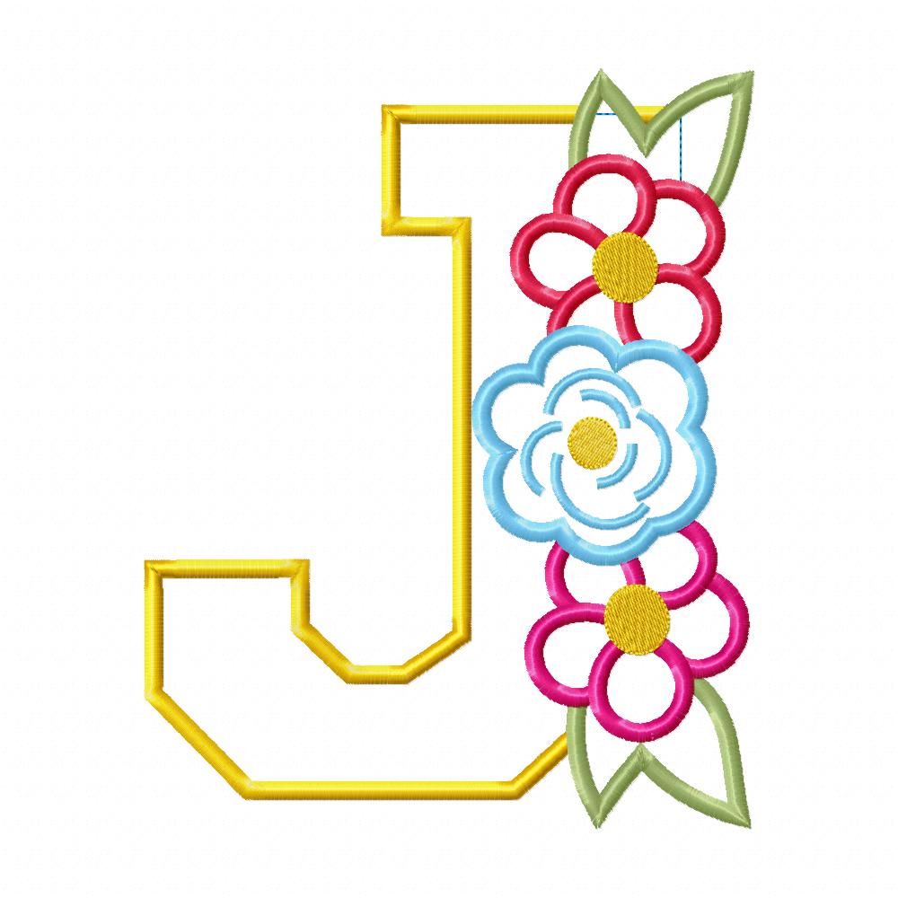 Monogram J and Flowers - Applique