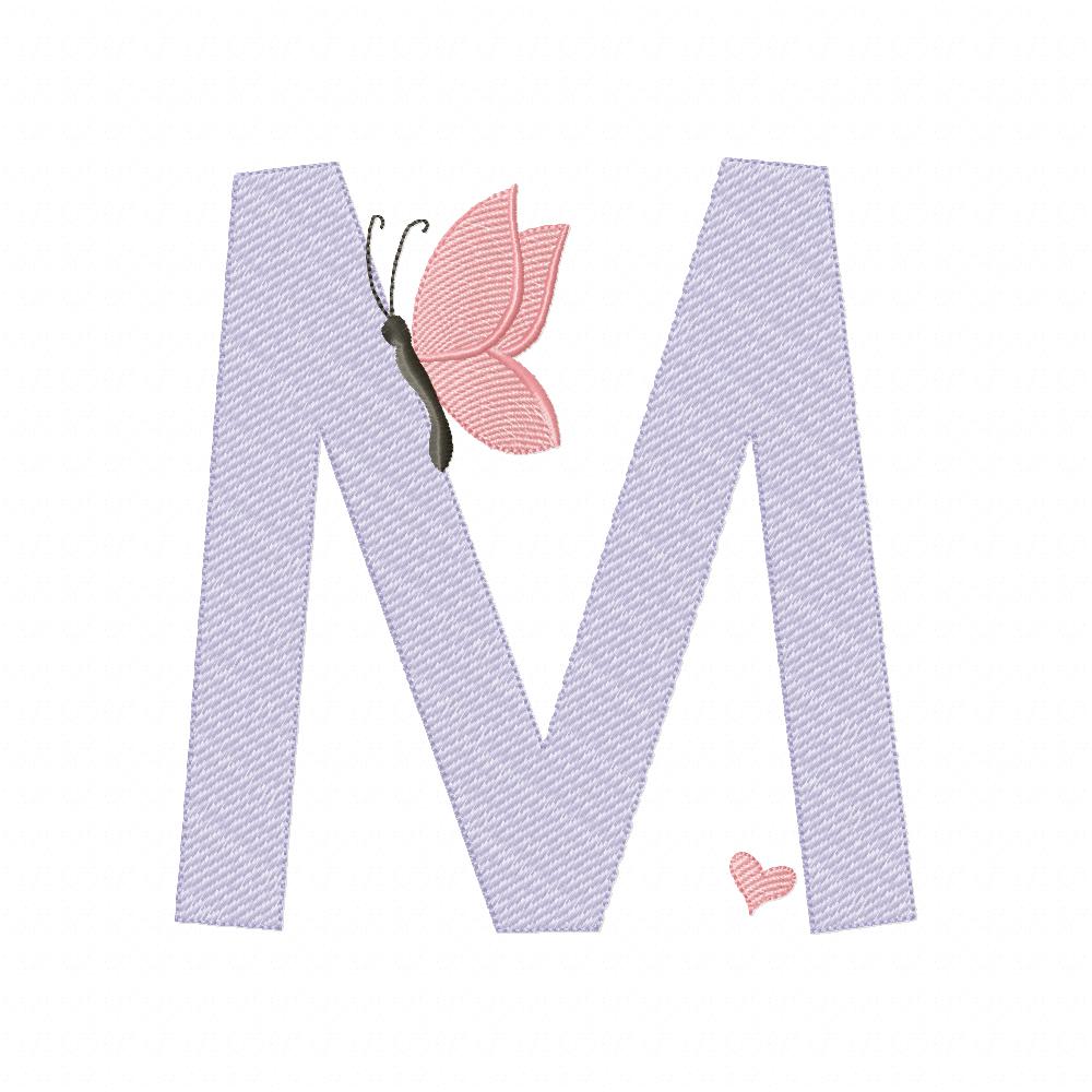 Monogram M Letter M Butterfly - Rippled Stitch