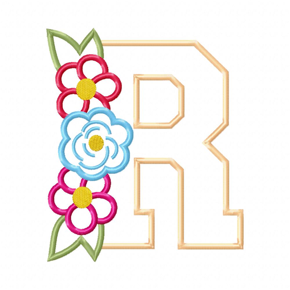 Monogram R and Flowers - Applique
