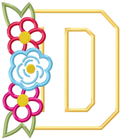 Lovely Flowers Monogram D - Applique - Machine Embroidery Design