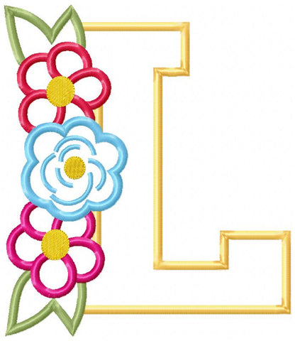 L is for Love Flowers – Applique – Machine Embroidery Design