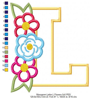 L is for Love Flowers – Applique – Machine Embroidery Design