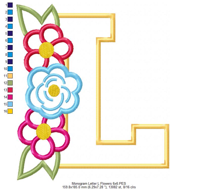 L is for Love Flowers – Applique – Machine Embroidery Design
