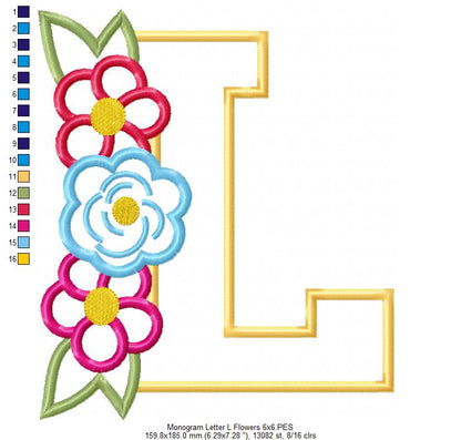 L is for Love Flowers – Applique – Machine Embroidery Design