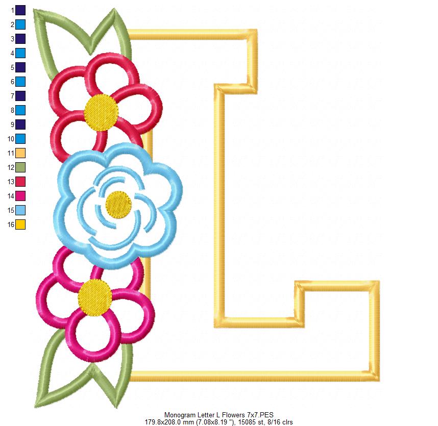 L is for Love Flowers – Applique – Machine Embroidery Design