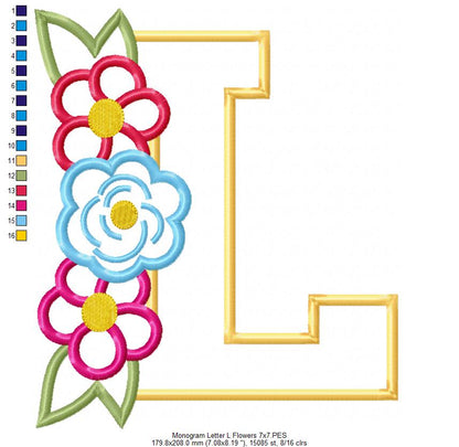 L is for Love Flowers – Applique – Machine Embroidery Design