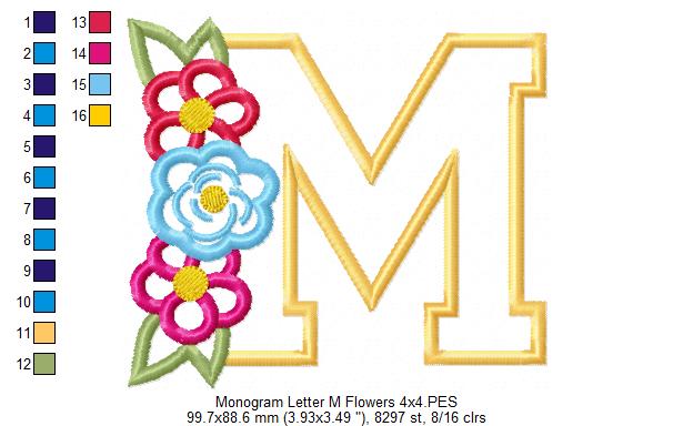 M is for Meadow Blooms – Applique – Machine Embroidery Design