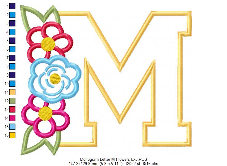 M is for Meadow Blooms – Applique – Machine Embroidery Design