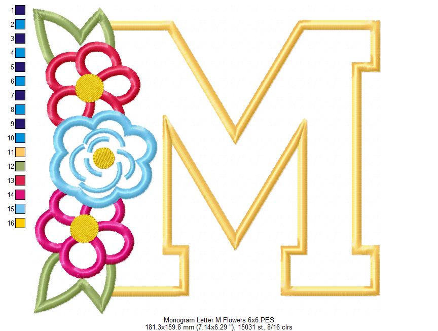 M is for Meadow Blooms – Applique – Machine Embroidery Design