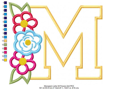 M is for Meadow Blooms – Applique – Machine Embroidery Design