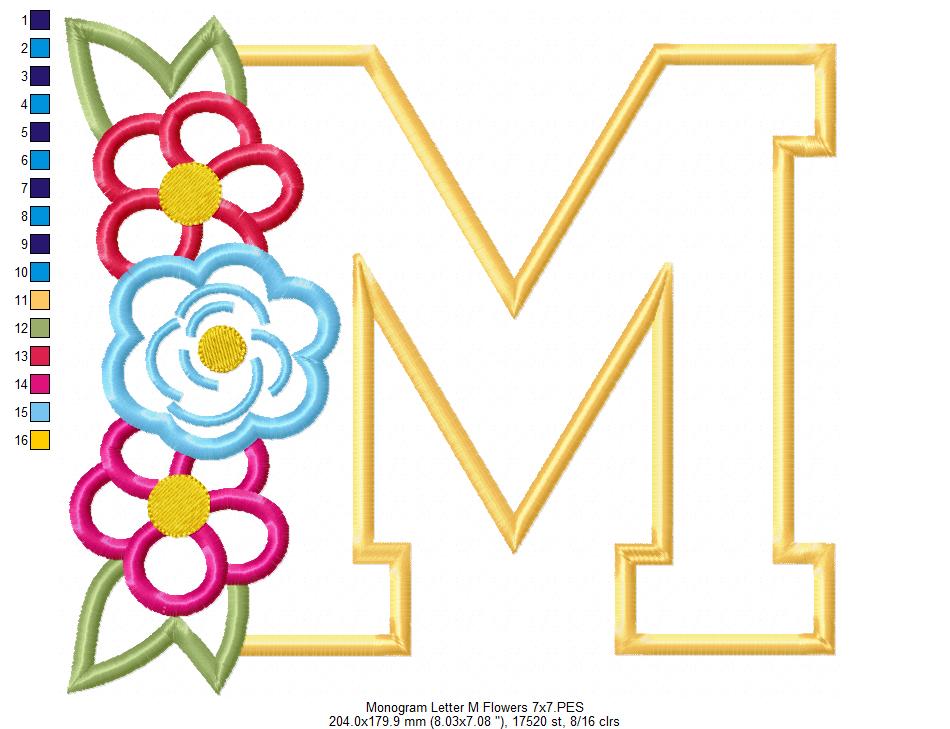 M is for Meadow Blooms – Applique – Machine Embroidery Design