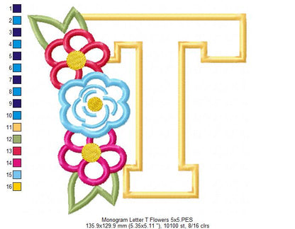 🌸 T is for Terrific Blooms – Applique – Machine Embroidery Design