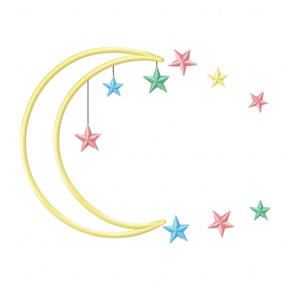 Moon and Stars - Applique - Machine Embroidery Design