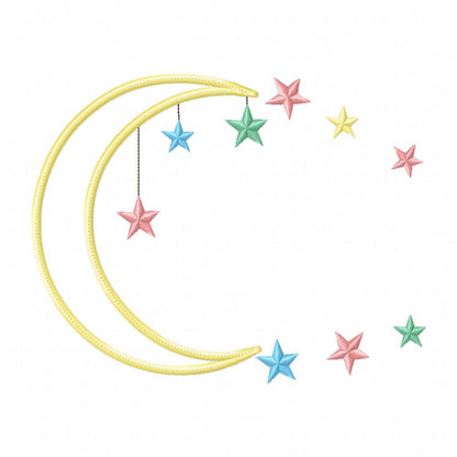 Moon and Stars - Applique - Machine Embroidery Design