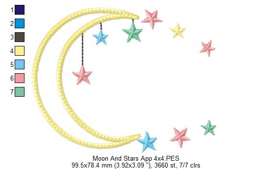 Moon and Stars - Applique - Machine Embroidery Design