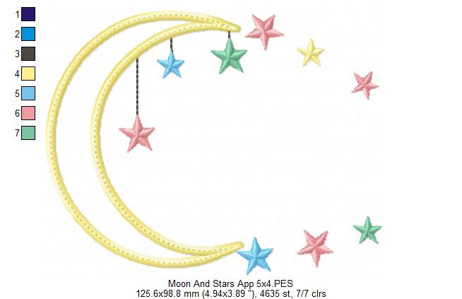 Moon and Stars - Applique - Machine Embroidery Design