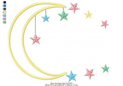 Moon and Stars - Applique - Machine Embroidery Design