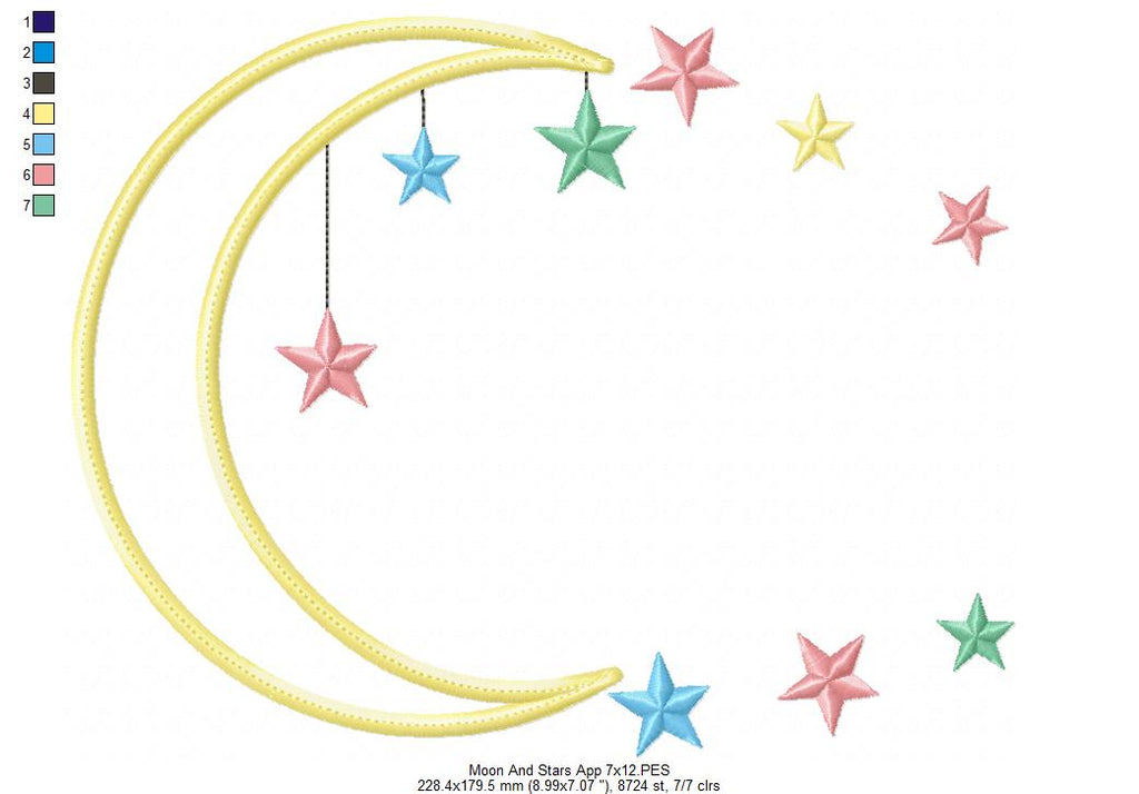 Moon and Stars - Applique - Machine Embroidery Design