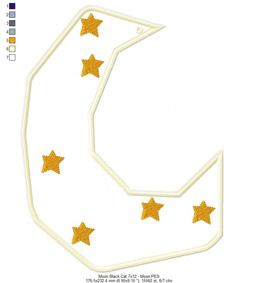 Moon Black Cat Door Ornament - ITH Project - Machine Embroidery Design